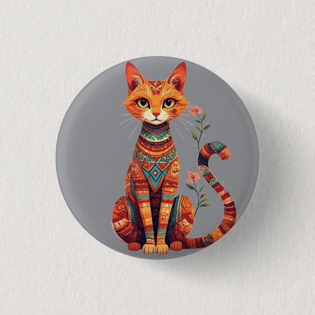 Bóton Redondo 2.54cm Gato Artístico Fofo com Ramo Floral (Frente)