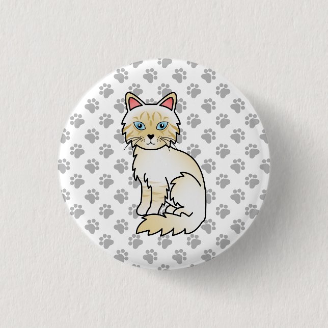 Bóton Redondo 2.54cm Gato Birman / Ragdoll Tabby Cream Point & Patas Fo (Frente)