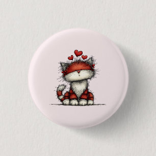 Bóton Redondo 2.54cm Gato com Corações de Amor Vermelhos Fofo e Diverti