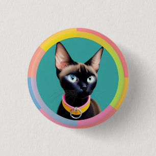 Bóton Redondo 2.54cm Gato Com Olhos Marcantes por Espelho Circular