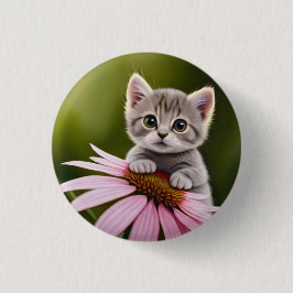 Bóton Redondo 2.54cm Gato-de-cinza fofo e floral