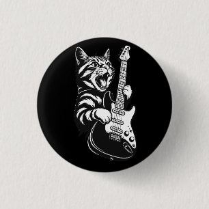Bóton Redondo 2.54cm Gato de Rocha Tocando Guitarra Elétrica Música L