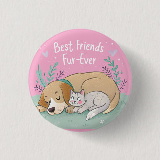 Bóton Redondo 2.54cm Gato e cachorro melhores amigos para sempre
