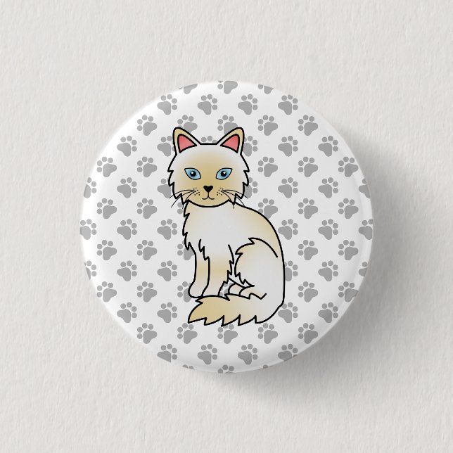 Bóton Redondo 2.54cm Gato Fofo Birman / Ragdoll Cream Point & Patas (Frente)