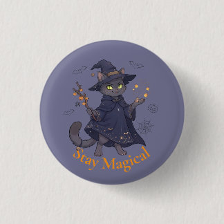 Bóton Redondo 2.54cm Gato Mágico Fofo de Halloween - Broche