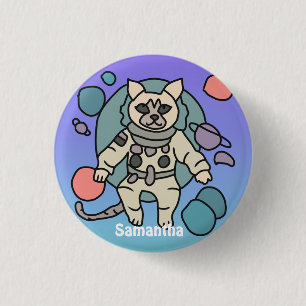 Bóton Redondo 2.54cm Gato minimalista astronauta no espaço Divertido
