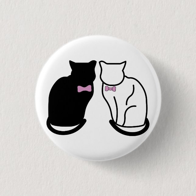 Bóton Redondo 2.54cm Gato Preto e Branco (Frente)