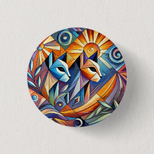 Bóton Redondo 2.54cm Gatos Geométricos Abstratos com Cores Vibrantes