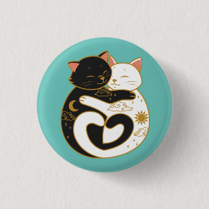 Bóton Redondo 2.54cm Gatos Yin Yang