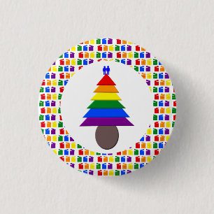 Bóton Redondo 2.54cm Gay Men Rainbow Christmas Tree and Presents