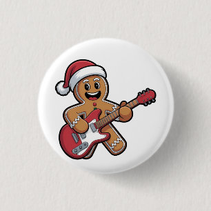 Bóton Redondo 2.54cm Gingercake Man Play Guitar Electric Christmas