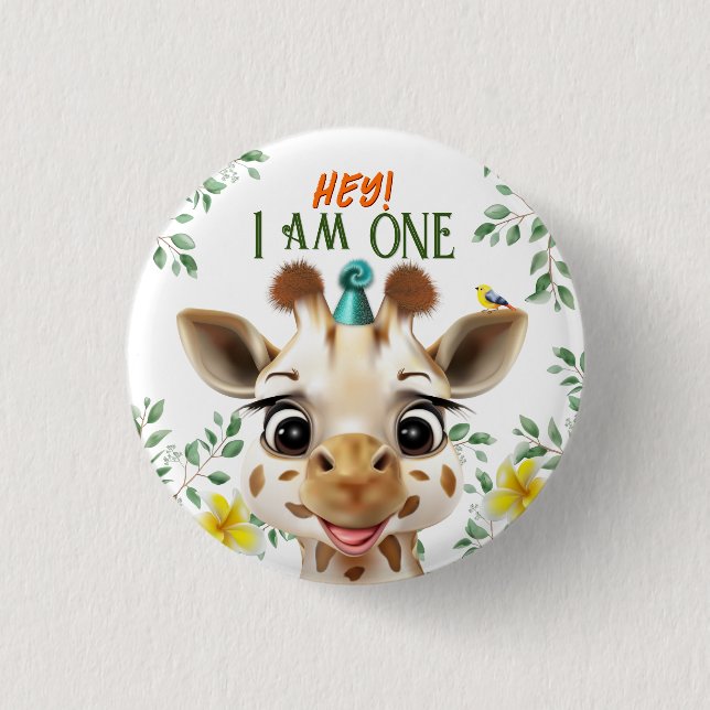 Bóton Redondo 2.54cm Giraffe Birthday Button (Frente)