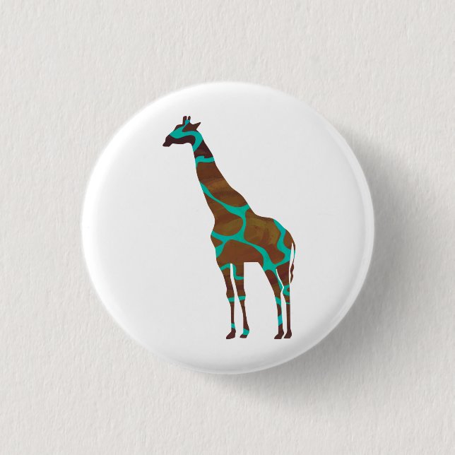 Bóton Redondo 2.54cm Giraffe Brown e Teal Impressão (Frente)