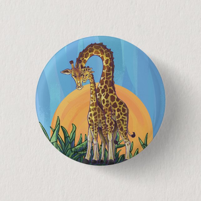 Bóton Redondo 2.54cm Giraffe Mama e Bebê (Frente)
