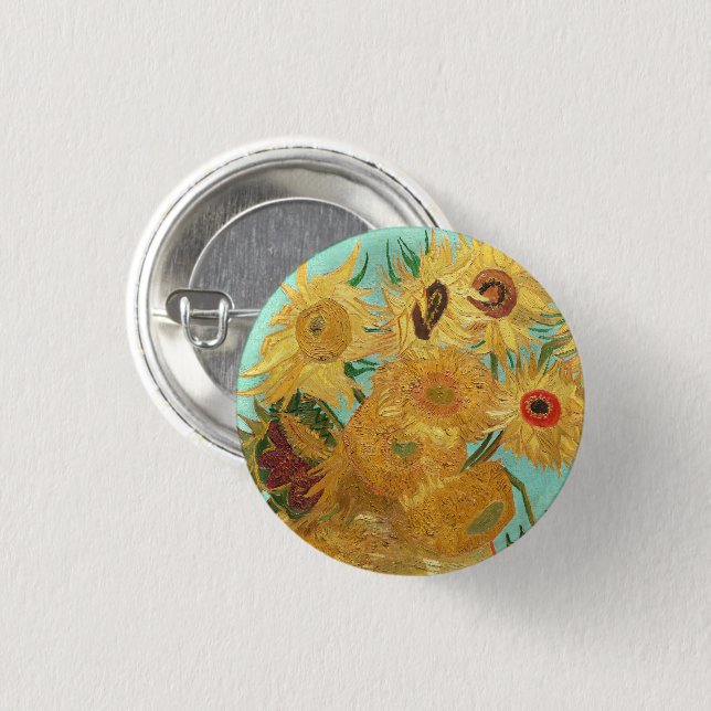 Bóton Redondo 2.54cm Girassóis Vincent van Gogh (Frente & Verso)