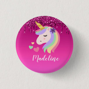 Bóton Redondo 2.54cm Glitter Personalizado Unicórnio de Coleta Cor-de-