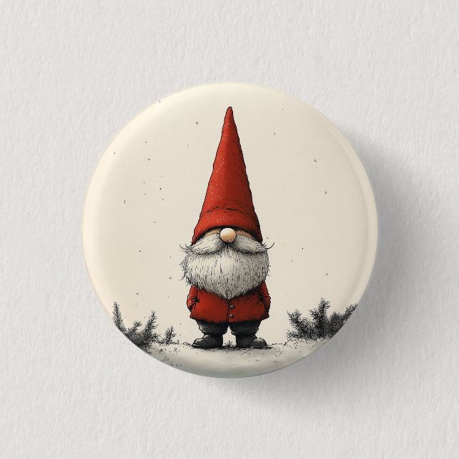 Bóton Redondo 2.54cm Gnomo de inverno alegre em Red Hat (Frente)
