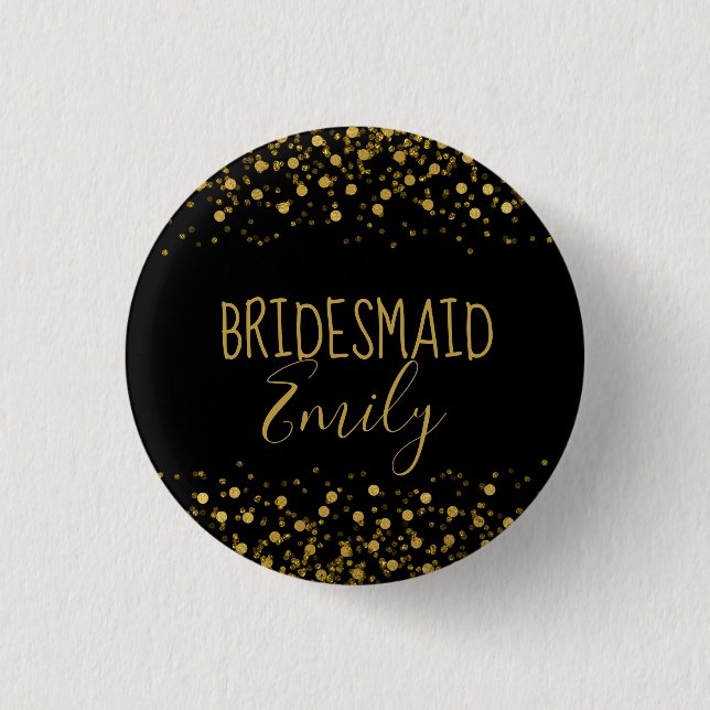 Bóton Redondo 2.54cm Gold Foil Confetti Bridesmaid Name Crachá ID455 (Frente)