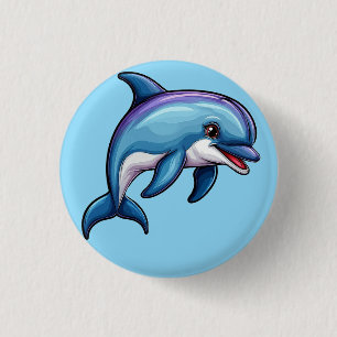 Bóton Redondo 2.54cm Golfinho de Desenho Animado Sorridente