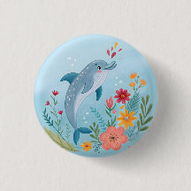 Golfinho em Aquarela e Jardim de Flores Silvestres