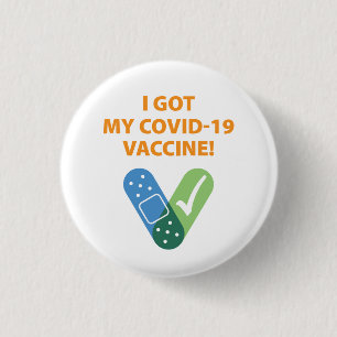 Bóton Redondo 2.54cm Got my COVID-19 Vaccine! Bandaid White-Orange