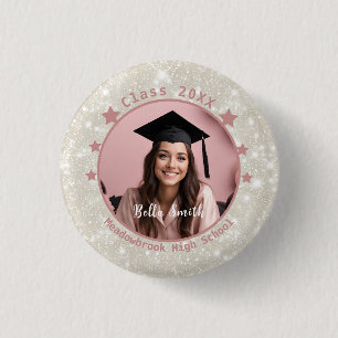 Bóton Redondo 2.54cm Graduação de Presente Rosa Rosa de Foto com Brilho