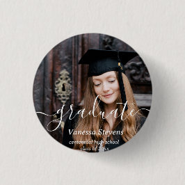 Bóton Redondo 2.54cm Graduação Personalizada de Fotos de Script Elegant