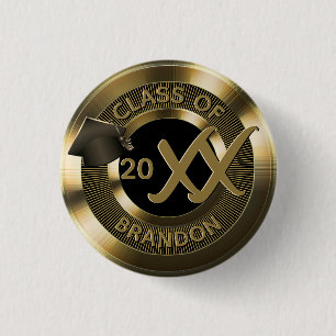 Bóton Redondo 2.54cm Graduação Turma De Metal Dourado