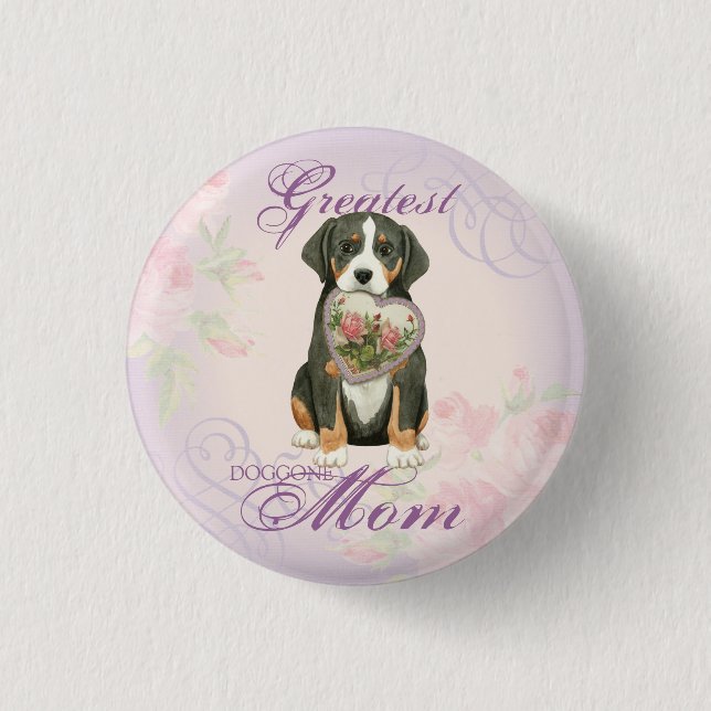 Bóton Redondo 2.54cm Grande Coração de Cachorro Suíço Mãe (Frente)