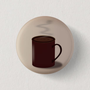 Bóton Redondo 2.54cm Grande xícara marrom de chocolate quente moderno