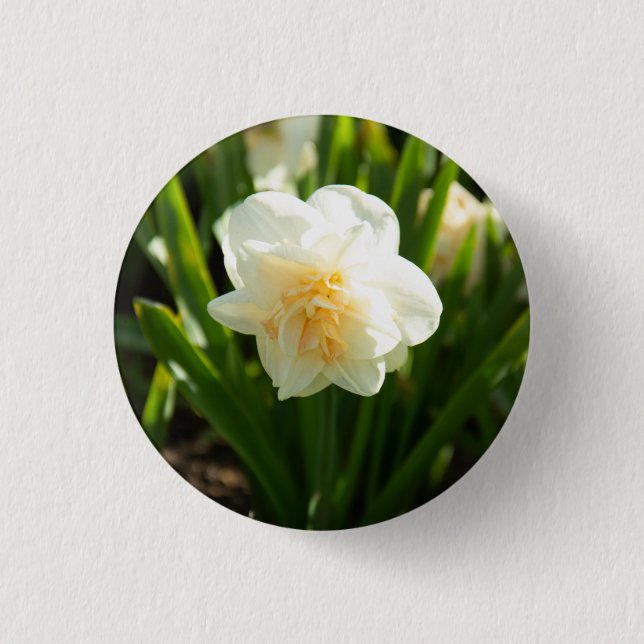 Bóton Redondo 2.54cm Grandes narcisos brancos em um dia de primavera   (Frente)