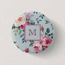Bóton Redondo 2.54cm Grandmillennial Rosa Desbotada Floral Monograma Pe