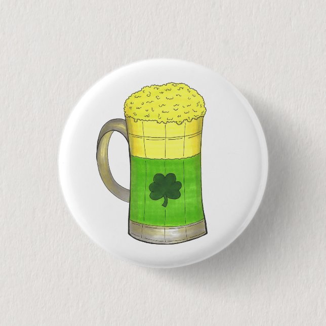 Bóton Redondo 2.54cm Green Beer Mug Shamrock Saint Patrick (Frente)