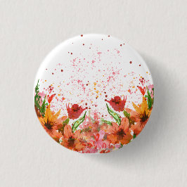 Bóton Redondo 2.54cm Green & Orange Modern Abstract Floral