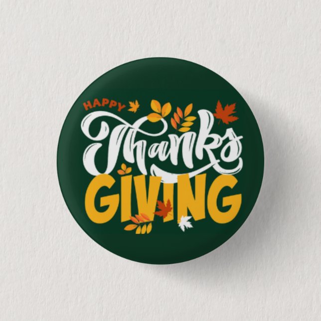 Bóton Redondo 2.54cm Green & Yellow Thanksgiving Pin Button (Frente)