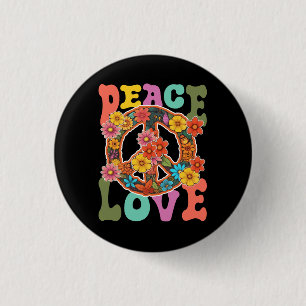 Bóton Redondo 2.54cm Groovy Peace Sign Love 60S 70S Hippie Costume Flow