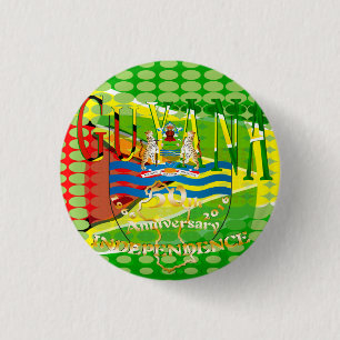 Bóton Redondo 2.54cm Guyana, 50th ` feliz Lo da independência do