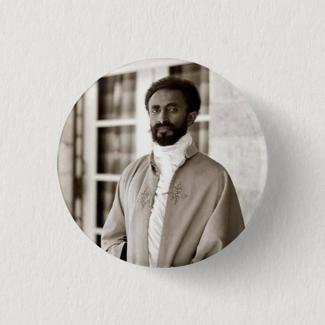Bóton Redondo 2.54cm Haile Selassie I Jah Rastafari Reggae Rasta Button (Frente)