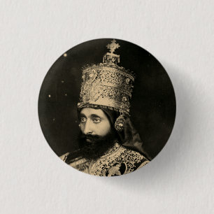 Bóton Redondo 2.54cm Haile Selassie Rastafari Button - Jah Messiah -