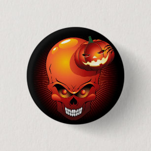 Bóton Redondo 2.54cm Halloween Skull e Pumpkin