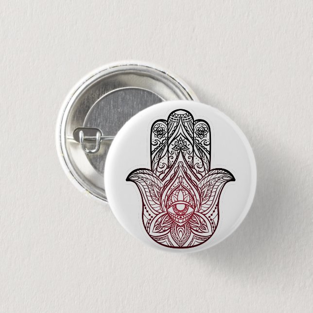 Bóton Redondo 2.54cm Hamsa com padrão boho (Frente & Verso)