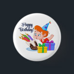 Bóton Redondo 2.54cm Happy Birthday<br><div class="desc">An Adorable Cartoon Happy Birthday Kids Button Pin For A Childs Party Favor</div>