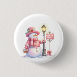 Bóton Redondo 2.54cm Happy Holidays Snowman Button