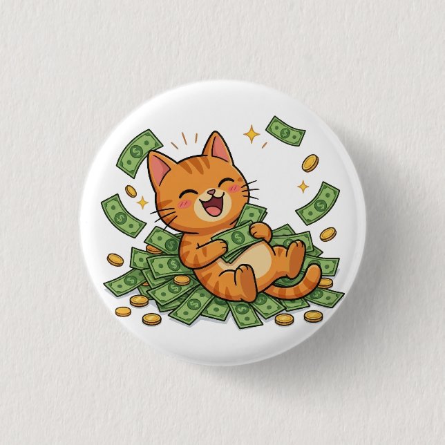 Bóton Redondo 2.54cm Happy Money Cat Button (Frente)
