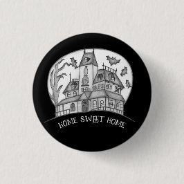 Bóton Redondo 2.54cm Haunted House and Bats Halloween 