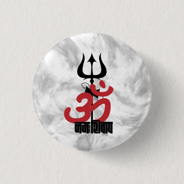 Bóton Redondo 2.54cm Hindu Deus Shiva Om Namah Shivay com Trident OM (Frente)