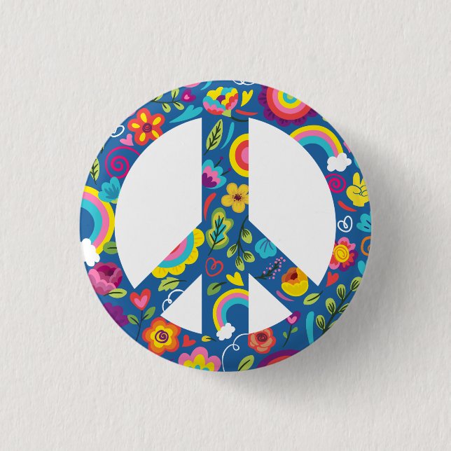 Bóton Redondo 2.54cm Hippy 60s Boho Peace Sign (Frente)