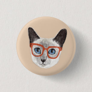 Bóton Redondo 2.54cm Hipster pintado à mão Óculos de Visto de Gatos sia