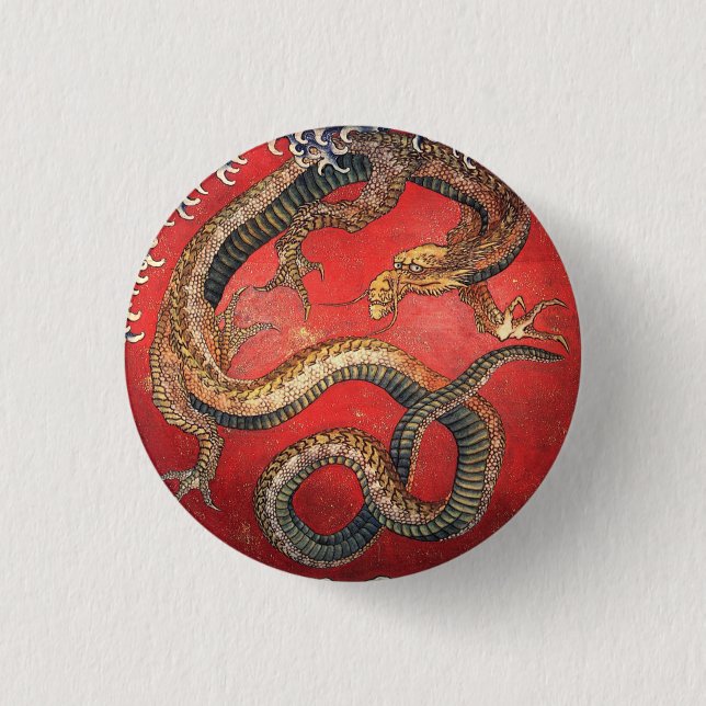 Bóton Redondo 2.54cm Hokusai Dragon Japonês Katsushika Hokusai (Frente)