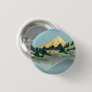 Bóton Redondo 2.54cm Hokusai Monte Fuji reflete no Lago Kawaguchi   